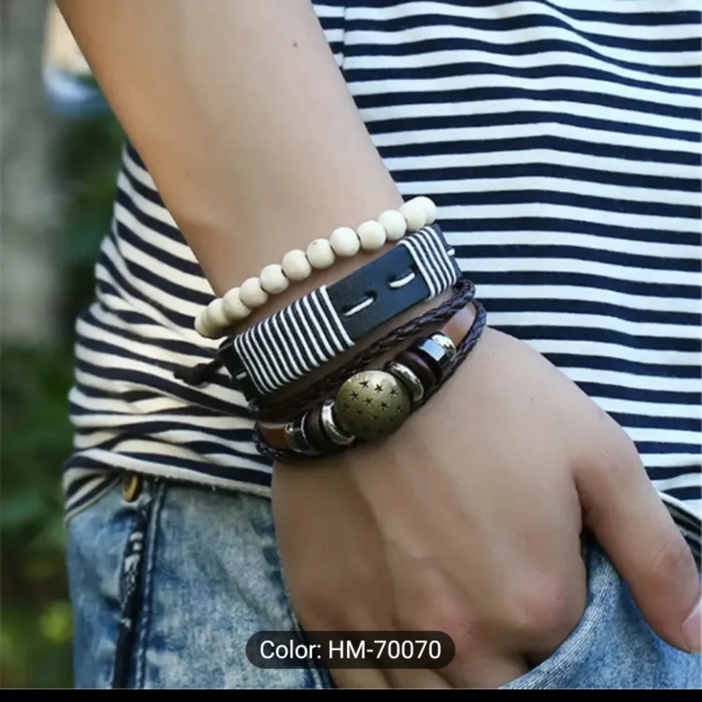 Leather And‎ Beaded Bracelet Set Layered f24